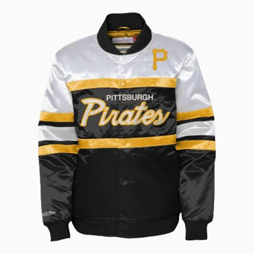 Mitchell & Ness Pittsburgh Pirates MLB Satin Jacket Youth - Color: Black White Gold - Kids Premium Clothing -