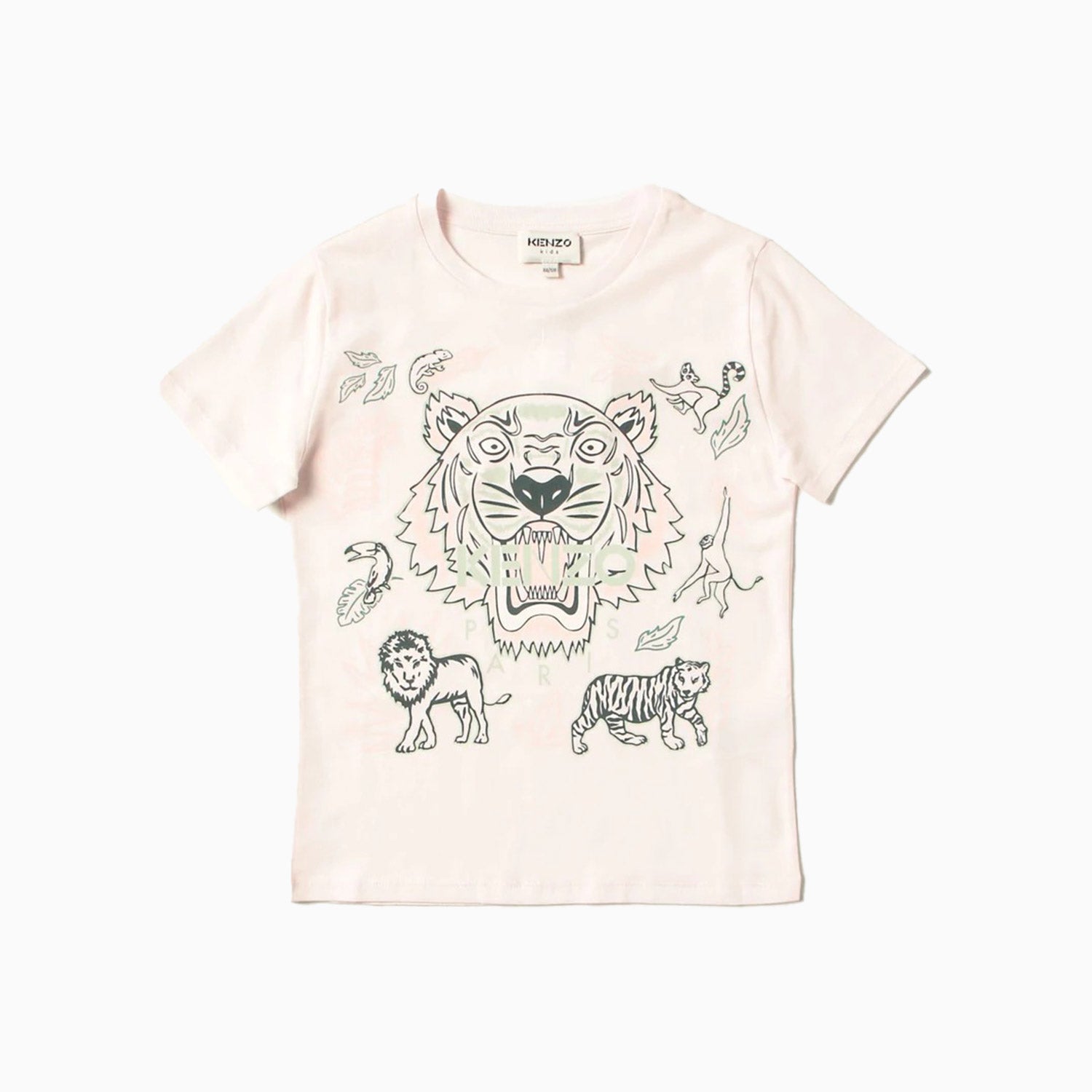 Kenzo Big Kid's Tiger Logo T Shirt - Color: PALE PINK - Kids Premium Clothing -
