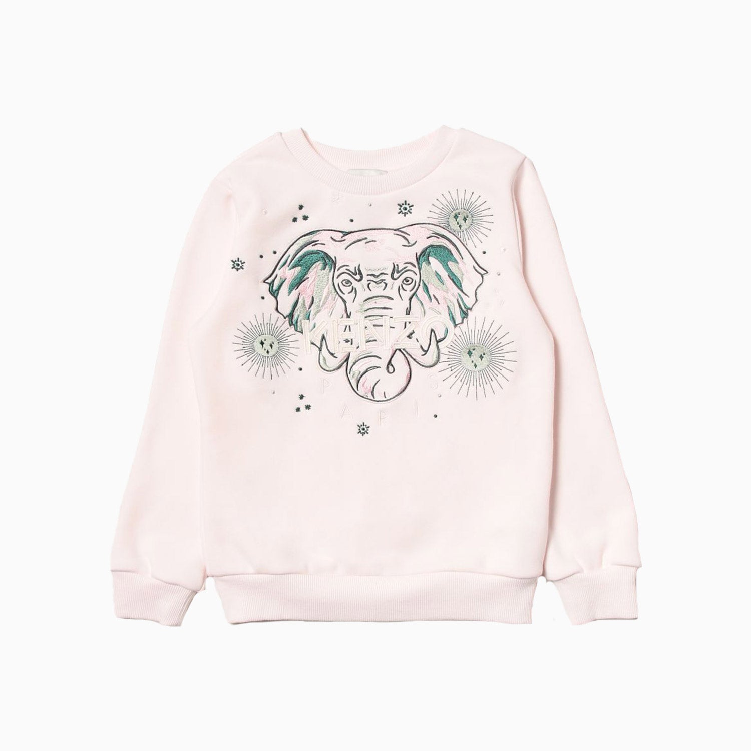 Kenzo Kid's Elephant Logo Crew Neck Full Sleeve Sweatshirt - Color: Pale Pink - Kids Premium Clothing -