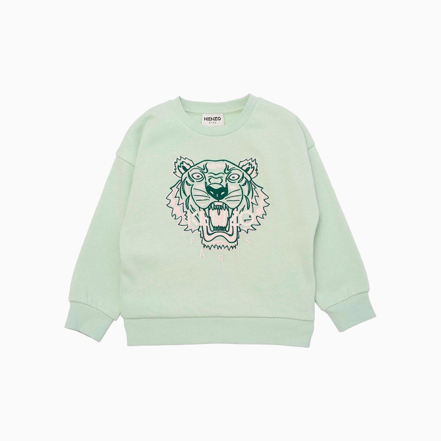 Kenzo Kid's Tiger Logo Crew Neck Full Sleeve Sweatshirt - Color: Green - Kids Premium Clothing -