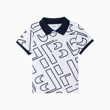 Hugo Boss Kid's HB Print Ceremony Polo Shirt - Color: White - Kids Premium Clothing -