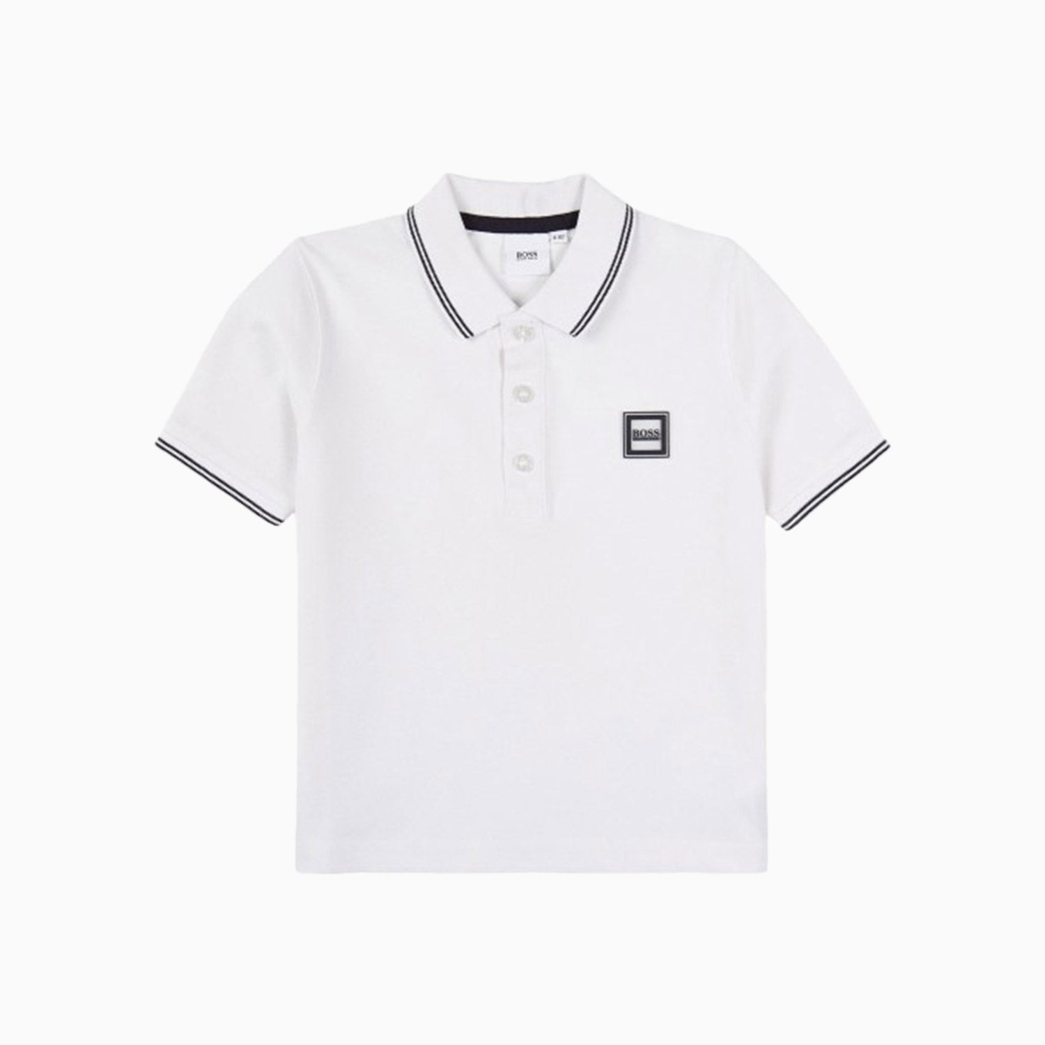 Hugo Boss Kid's Pique Polo Flat Knitted Stripe Short Sleeve T Shirt - Color: White - Kids Premium Clothing -