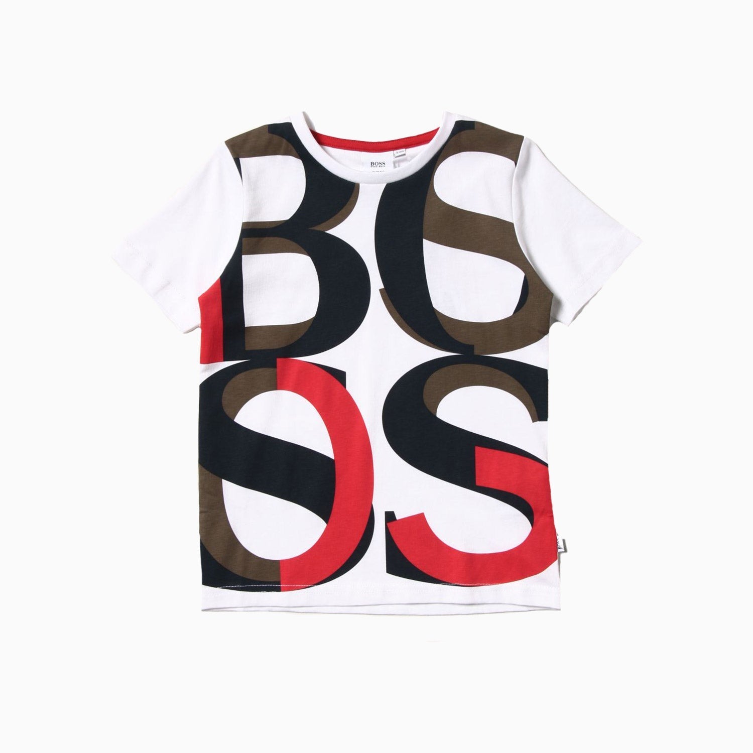 Hugo Boss Kid's Large Text Logo T-Shirt - Color: White - Kids Premium Clothing -