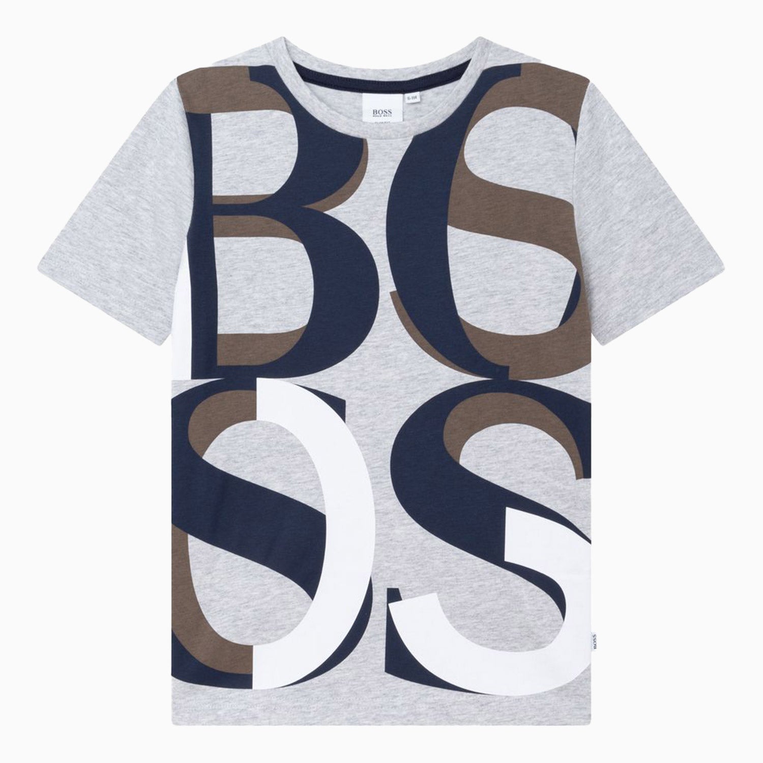 Hugo Boss Kid's Large Text Logo T-Shirt - Color: Chine Grey - Kids Premium Clothing -