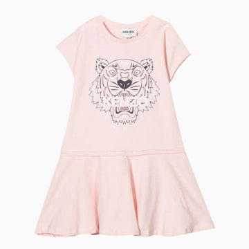 Kenzo Kid's Tiger Logo Print T Shirt Dress Toddlers - Color: Pink - Kids Premium Clothing -