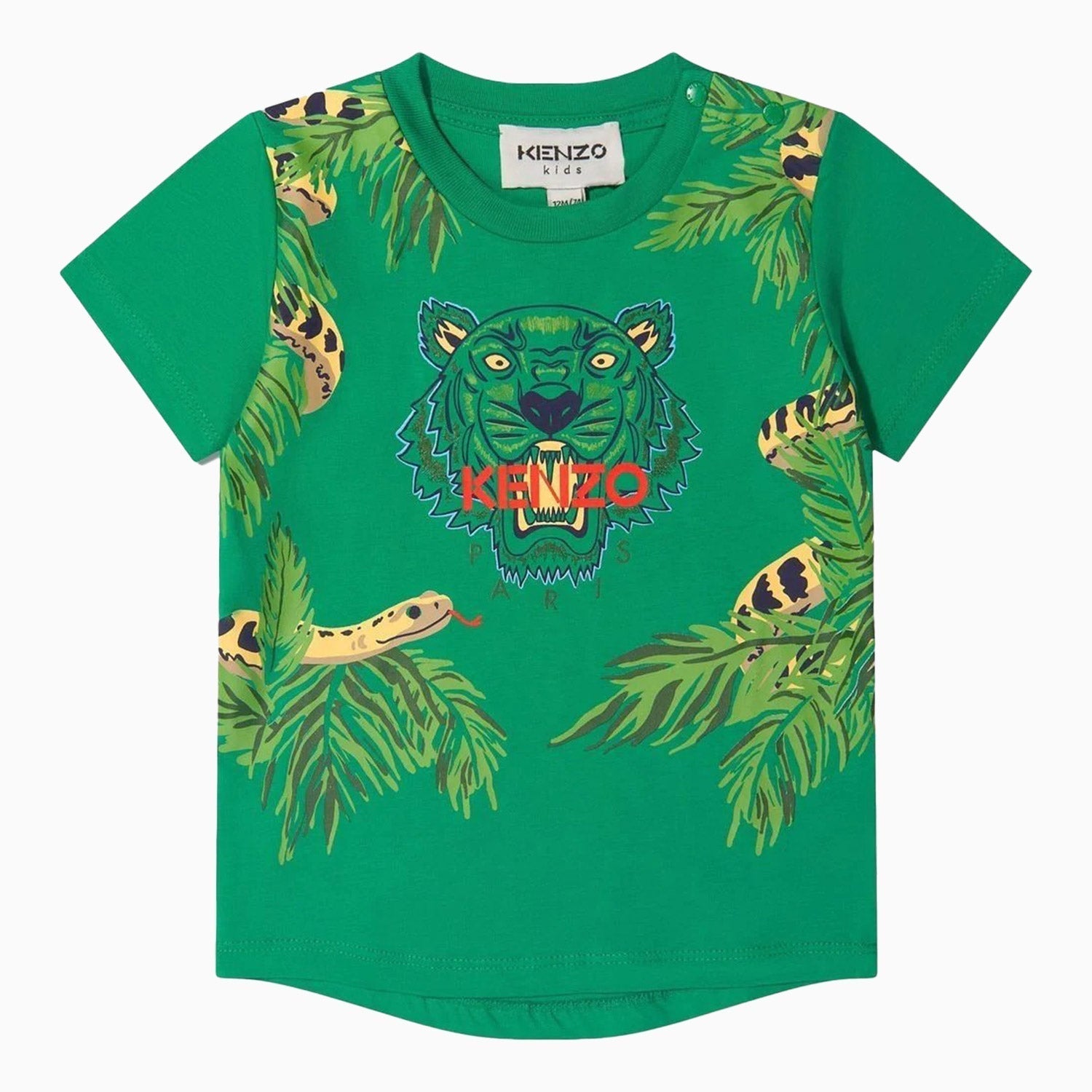 Kenzo Kid's Tiger Motif Logo T Shirt Toddlers - Color: Green - Kids Premium Clothing -
