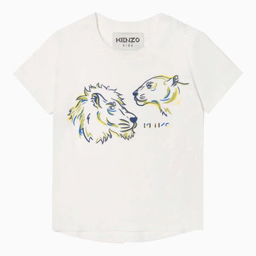 Kenzo Kid's Animal Print Logo T Shirt Toddlers - Color: Off White - Kids Premium Clothing -