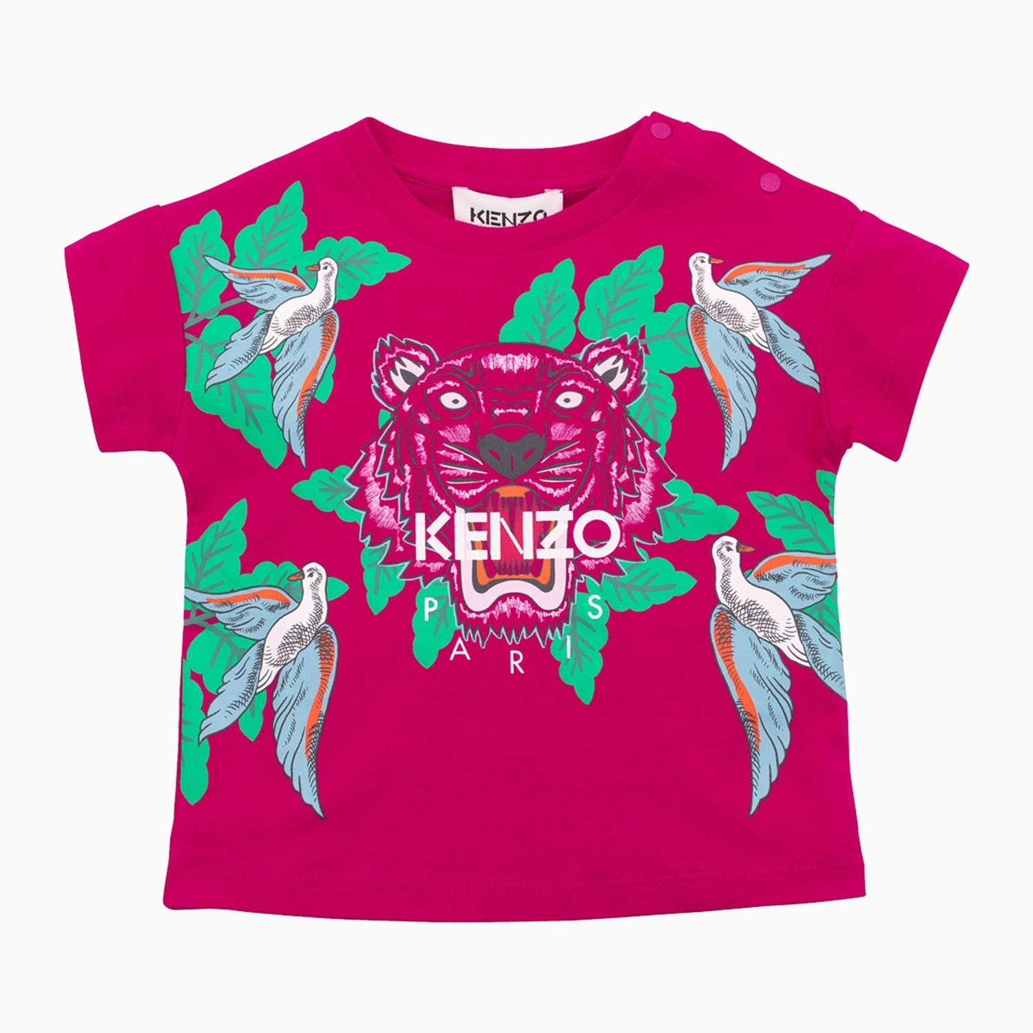 Kenzo Kid's Tiger Short Sleeves T Shirt - Color: Fuschia - Kids Premium Clothing -