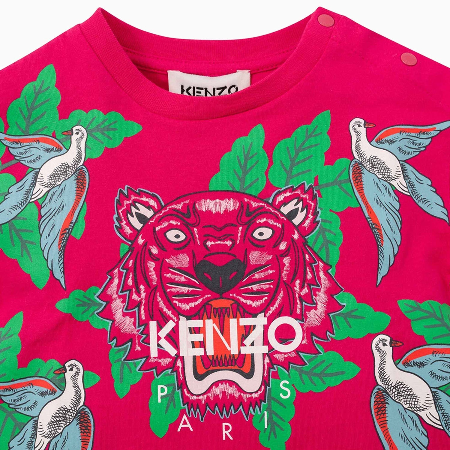 Kenzo Kid's Tiger Short Sleeves T Shirt - Color: Fuschia - Kids Premium Clothing -