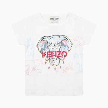 Kenzo Kid's Elephant Short Sleeves T Shirt - Color: White - Kids Premium Clothing -