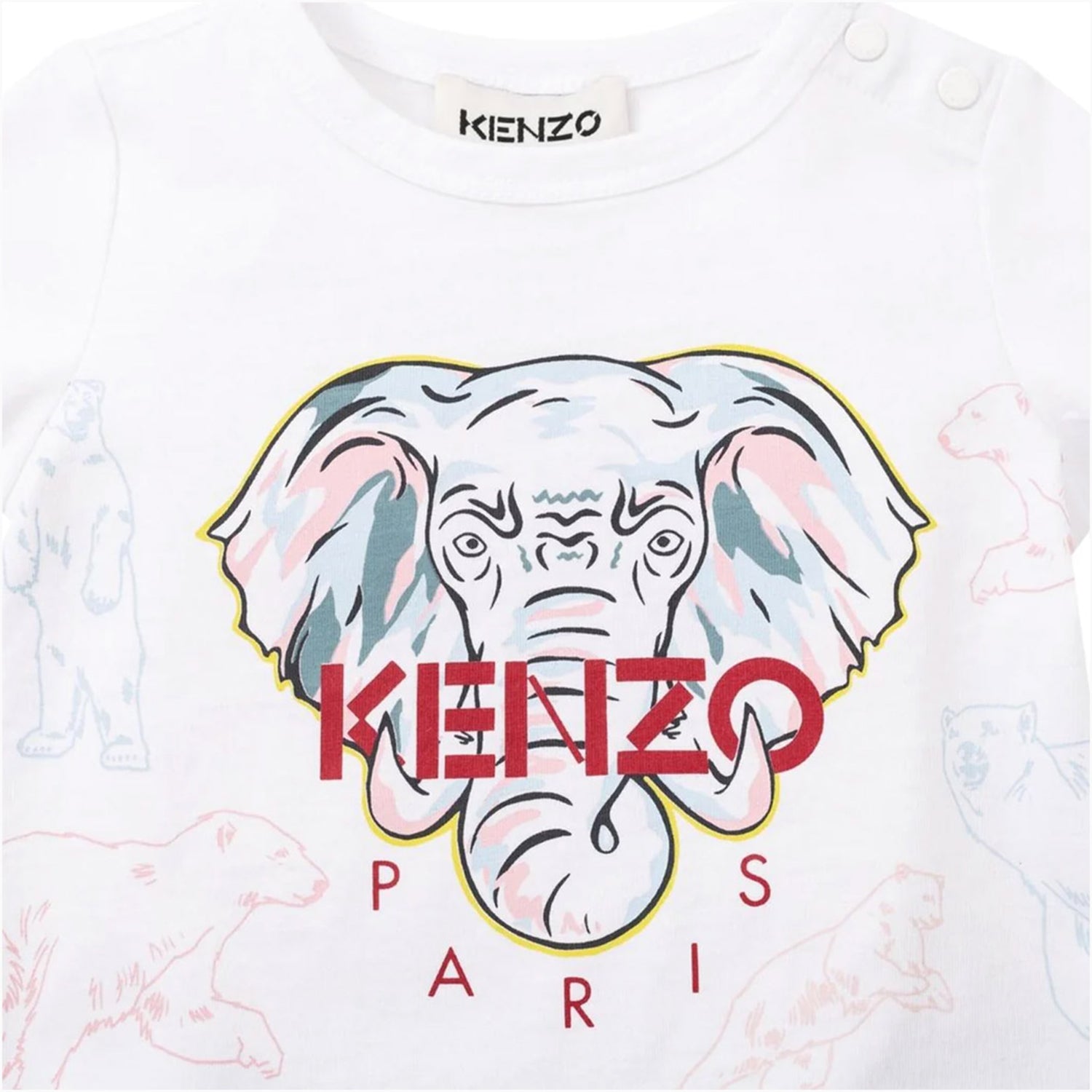 Kenzo Kid's Elephant Short Sleeves T Shirt - Color: White - Kids Premium Clothing -