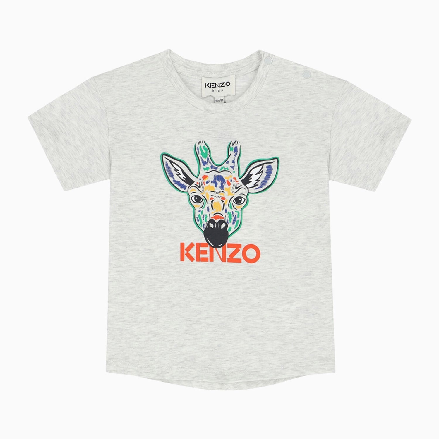 Kenzo Kid's Giraffe Short Sleeves T Shirt - Color: Grey Marl - Kids Premium Clothing -