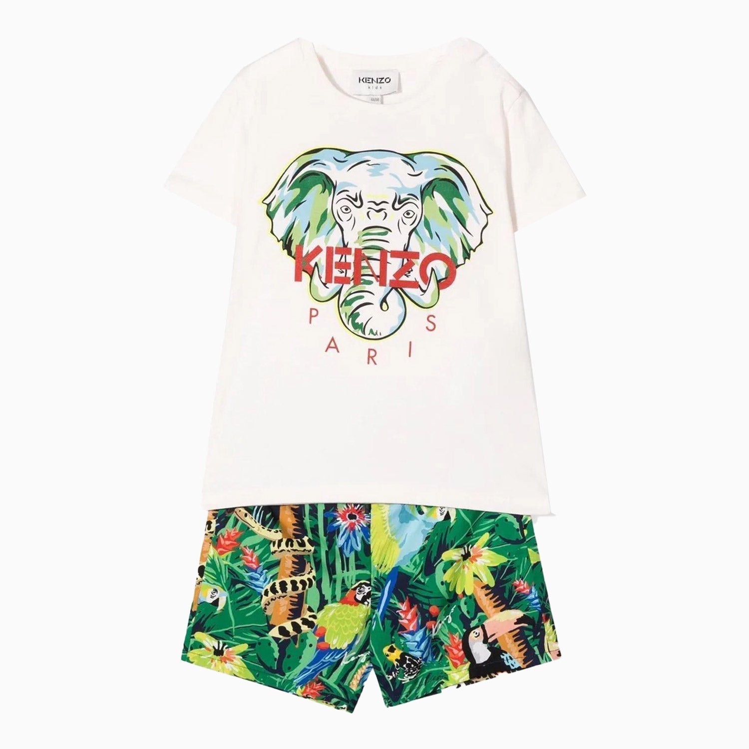 Kenzo Kid's Tropical Print Outfit Toddlers - Color: Off White - Kids Premium Clothing -