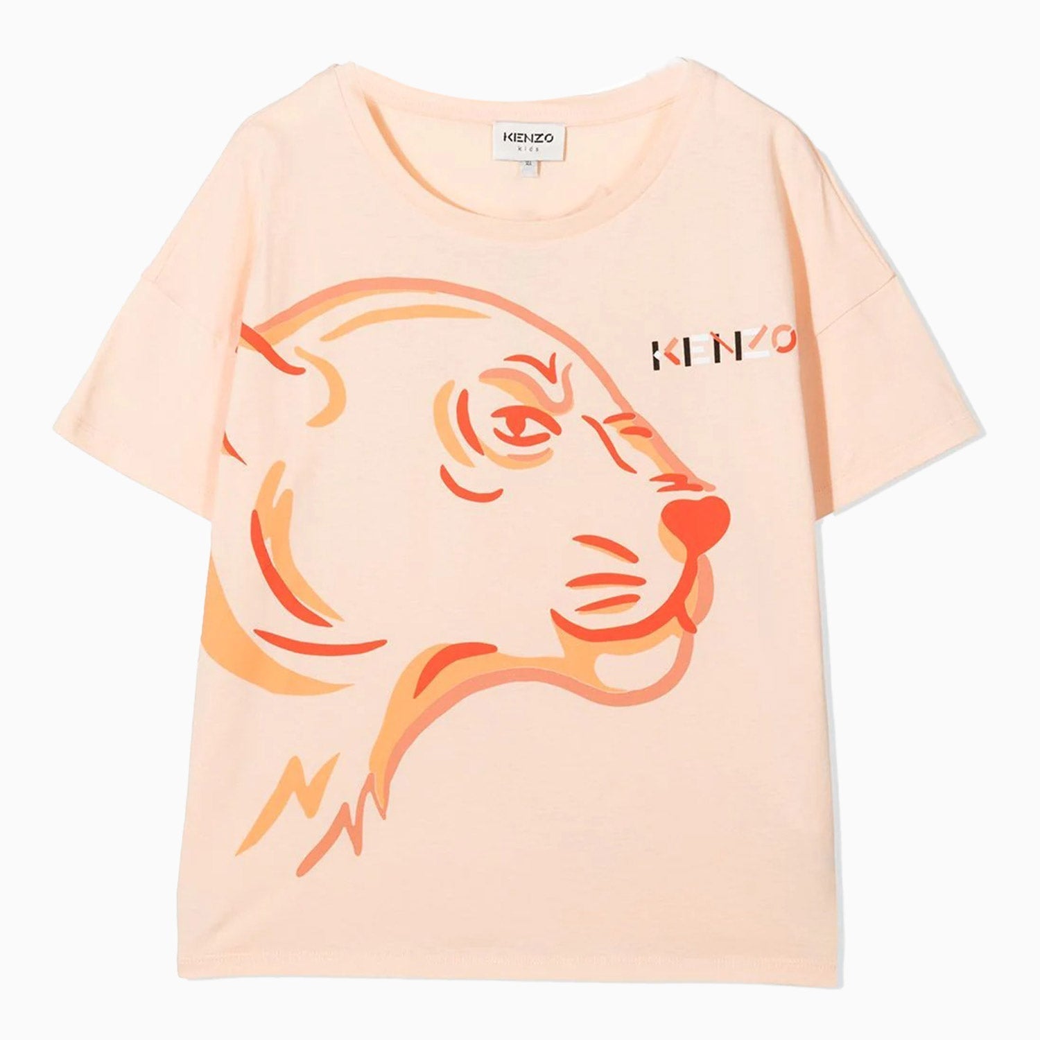 Kenzo Kid's Tiger Print Short Sleeves T Shirt - Color: Pale Orange - Kids Premium Clothing -