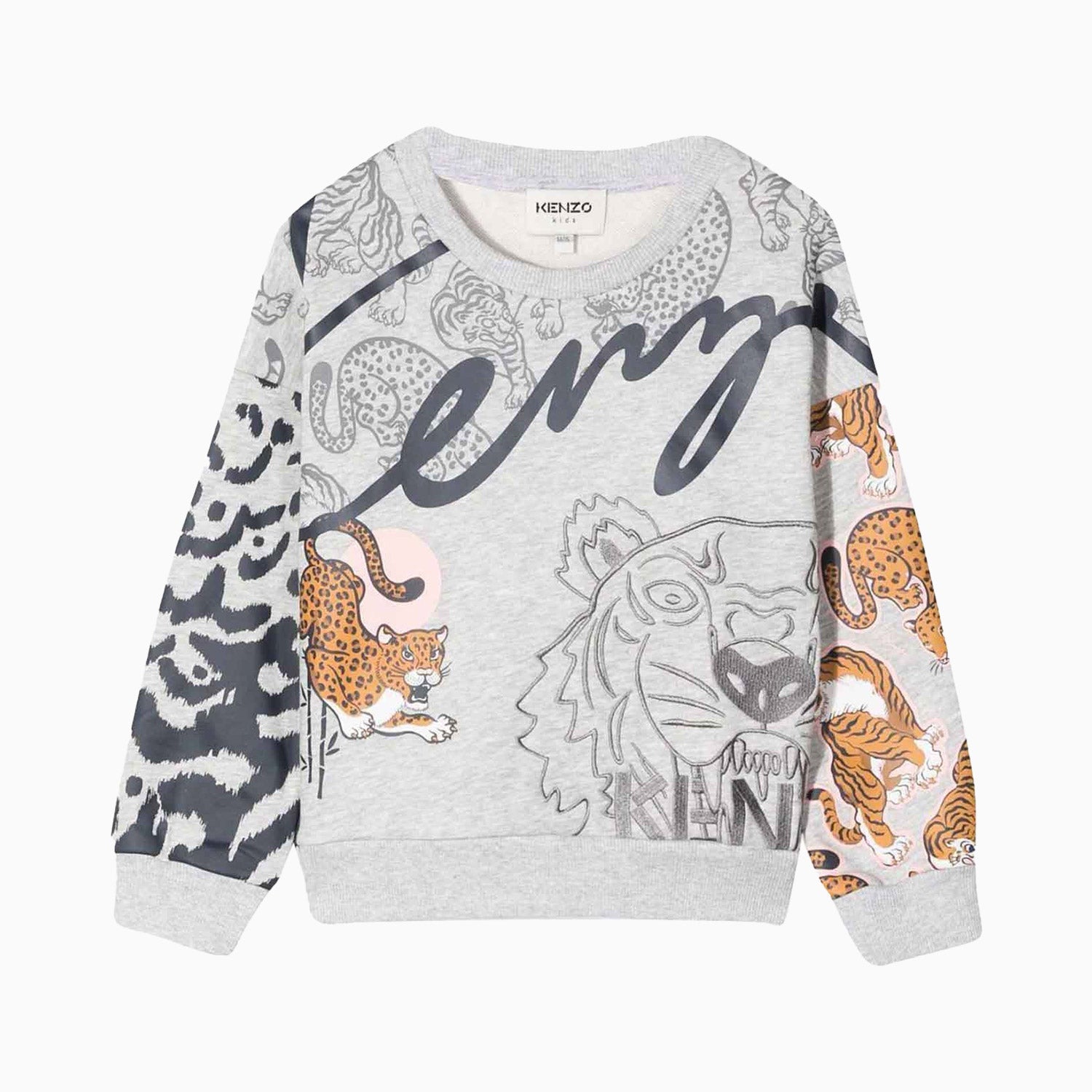 Kenzo Kid's Tiger Print Sweatshirt - Color: Light Grey Marl - Kids Premium Clothing -