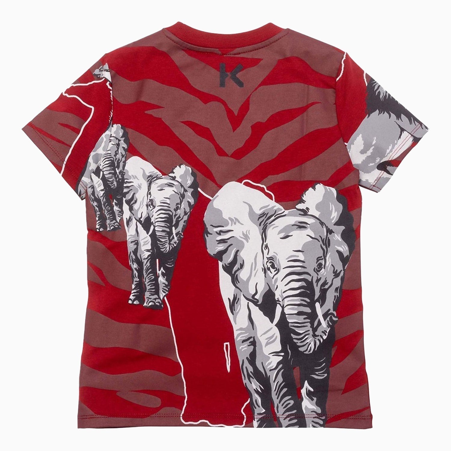 Kenzo Kid's Animal Print Crew Neck Short Sleeve T-Shirt - Color: Dark Red - Kids Premium Clothing -