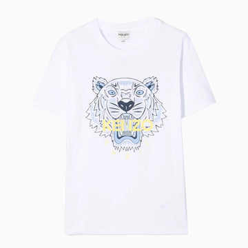 Kenzo Kid's Tiger Logo Short Sleeves T Shirt - Color: White - Kids Premium Clothing -