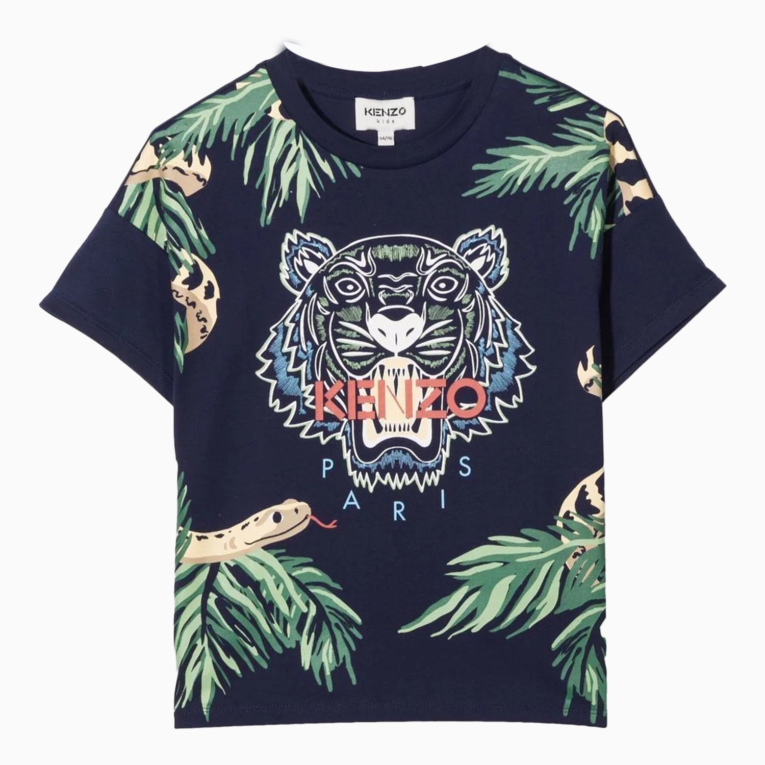 Kenzo Kid's Tiger Graphic Print T Shirt - Color: Navy - Kids Premium Clothing -
