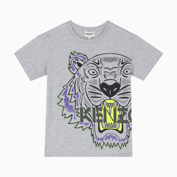 Kenzo Kid's Tiger Short Sleeves T Shirt - Color: Grey Marl - Kids Premium Clothing -