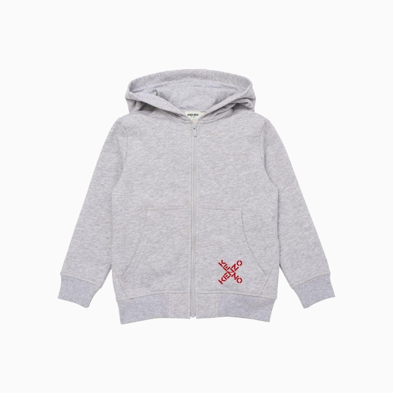 Kenzo Kid's Cross Logo Full Zip Hoodie - Color: Grey Marl - Kids Premium Clothing -