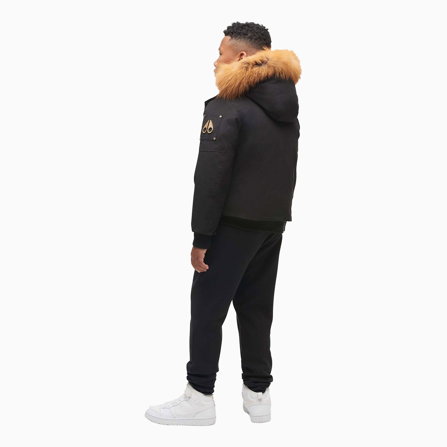 Moose Knuckles ブラック&ゴールドダウンジャケット キッズM150 Moose Knuckles Unisex Gold Bomber Jacket