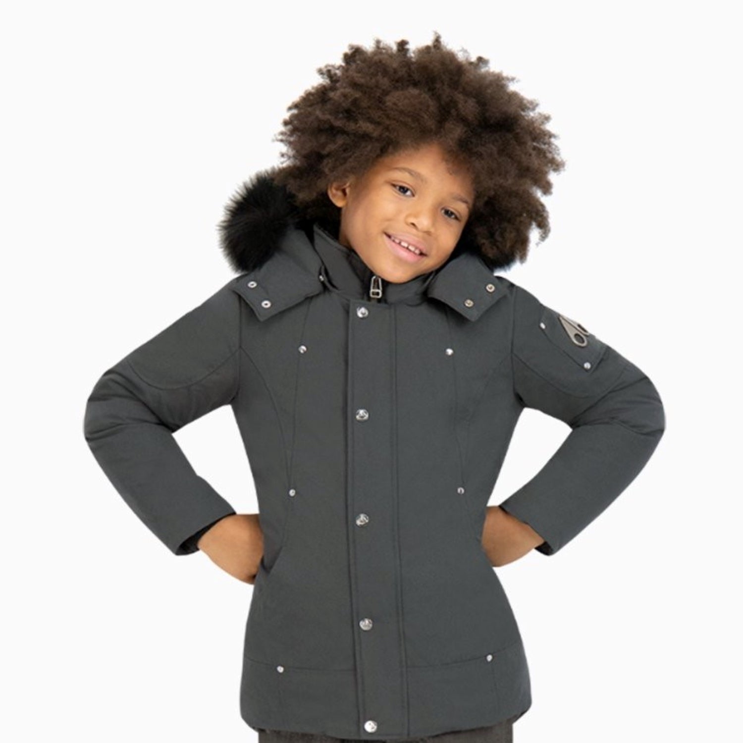 MOOSE KNUCKLES | Kid's Parka Puffer Jacket - Color: Granite/Black Fox Fur - Kids Premium Clothing -