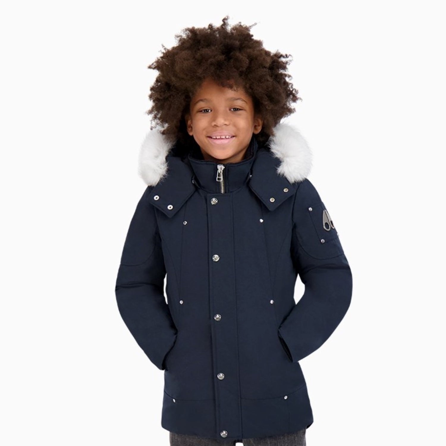 MOOSE KNUCKLES | Kid's Parka Puffer Jacket - Color: Navy/Natural Fox Fur - Kids Premium Clothing -