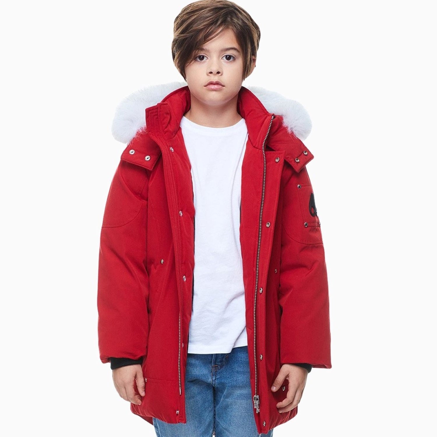 MOOSE KNUCKLES | Kid's Parka Puffer Jacket - Color: Deep Red/Natural Fox Fur - Kids Premium Clothing -