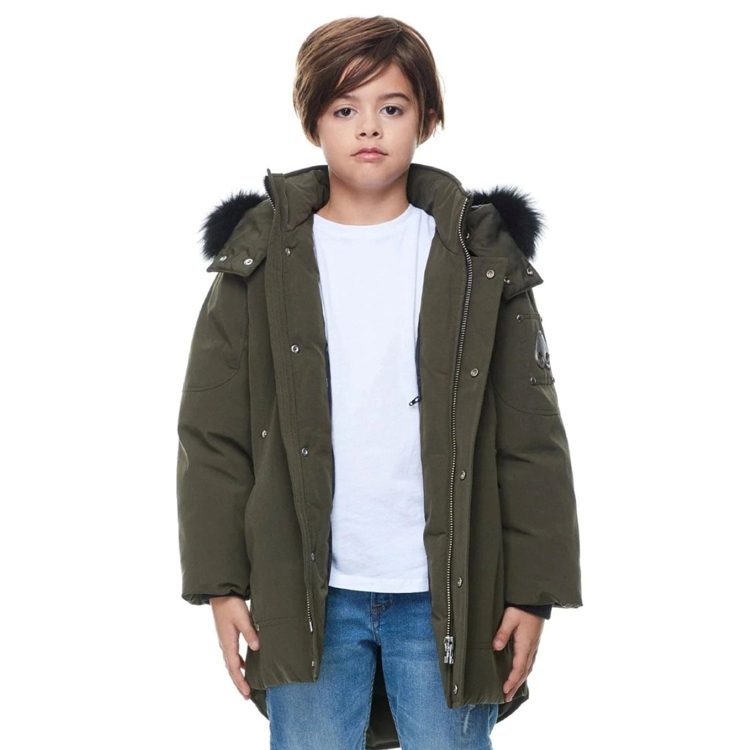 MOOSE KNUCKLES | Kid's Parka Puffer Jacket - Color: Army/ Black Fox Fur - Kids Premium Clothing -