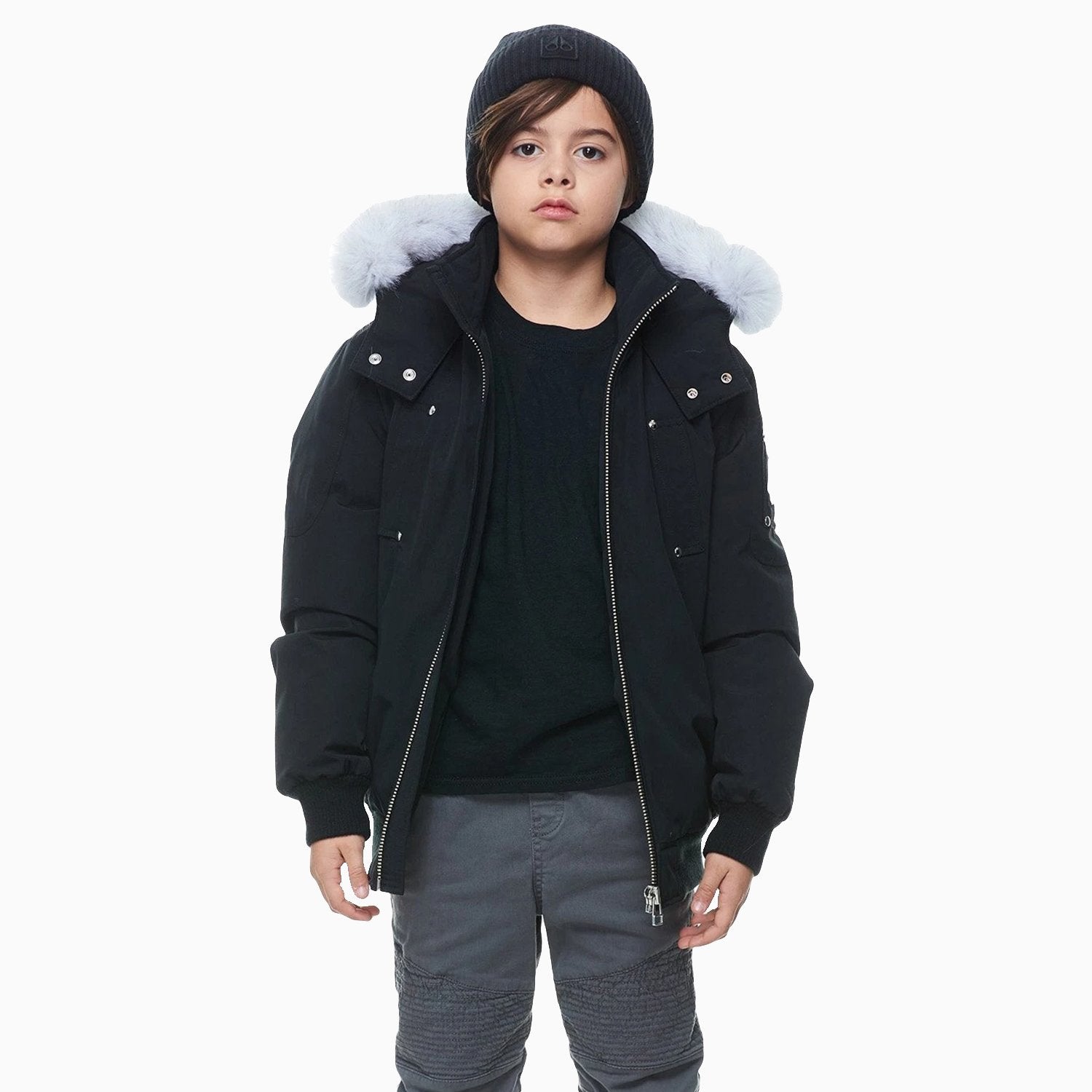 MOOSE KNUCKLES Kid's Bomber Jacket - Color: Black/Natural Fox - Kids Premium Clothing -