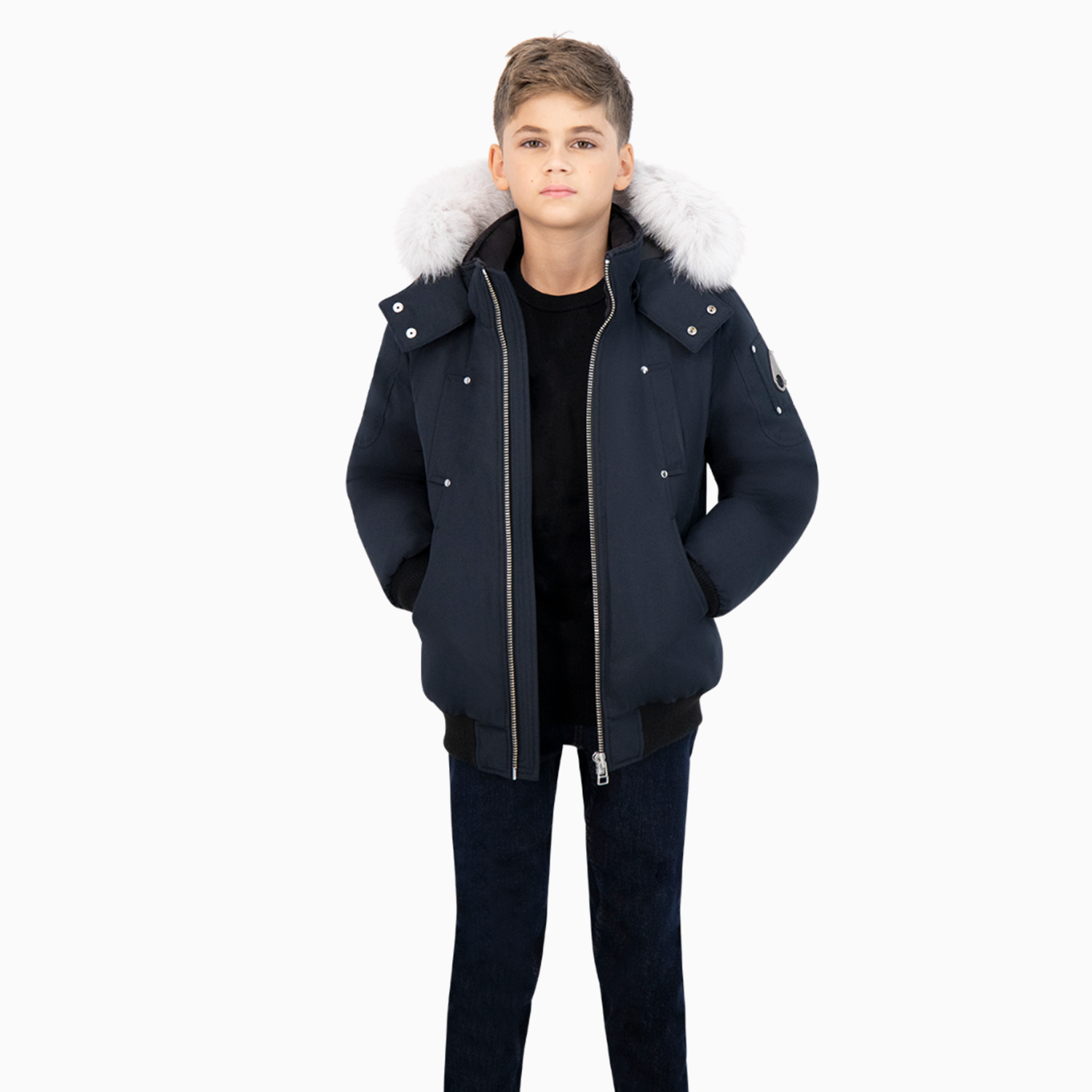MOOSE KNUCKLES Kid's Bomber Jacket - Color: Navy Natural - Kids Premium Clothing -