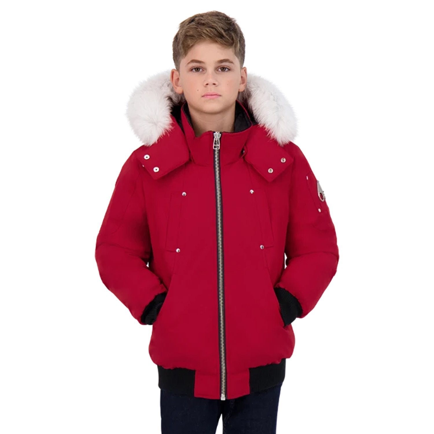 MOOSE KNUCKLES Kid's Bomber Jacket - Color: Deep Red/Natural - Kids Premium Clothing -