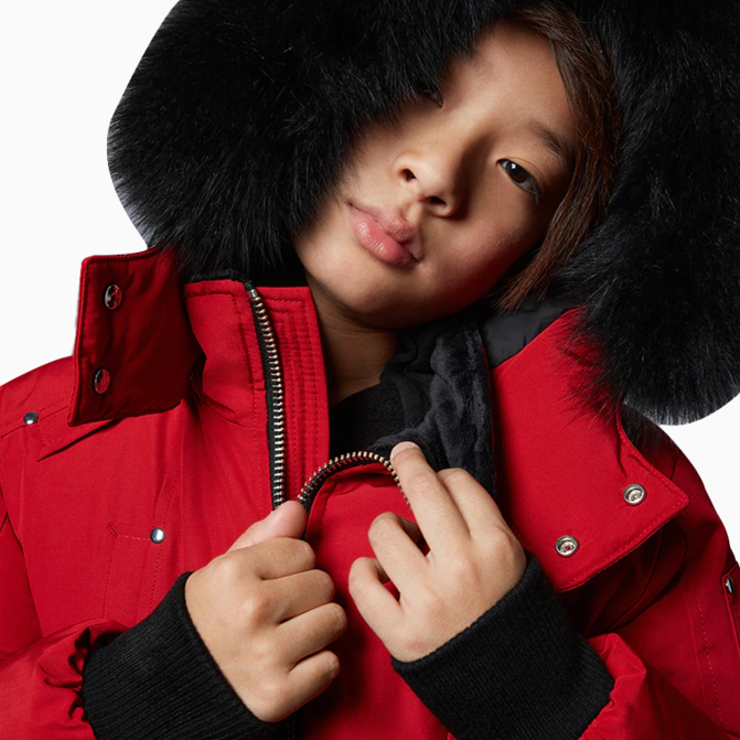 Moose Knuckles Kid's Bomber Jacket With Fur Hood - Color: Brit Blue, Arctic Rose, Red, Black, Deep Red, Black white - Kids Premium Clothing -