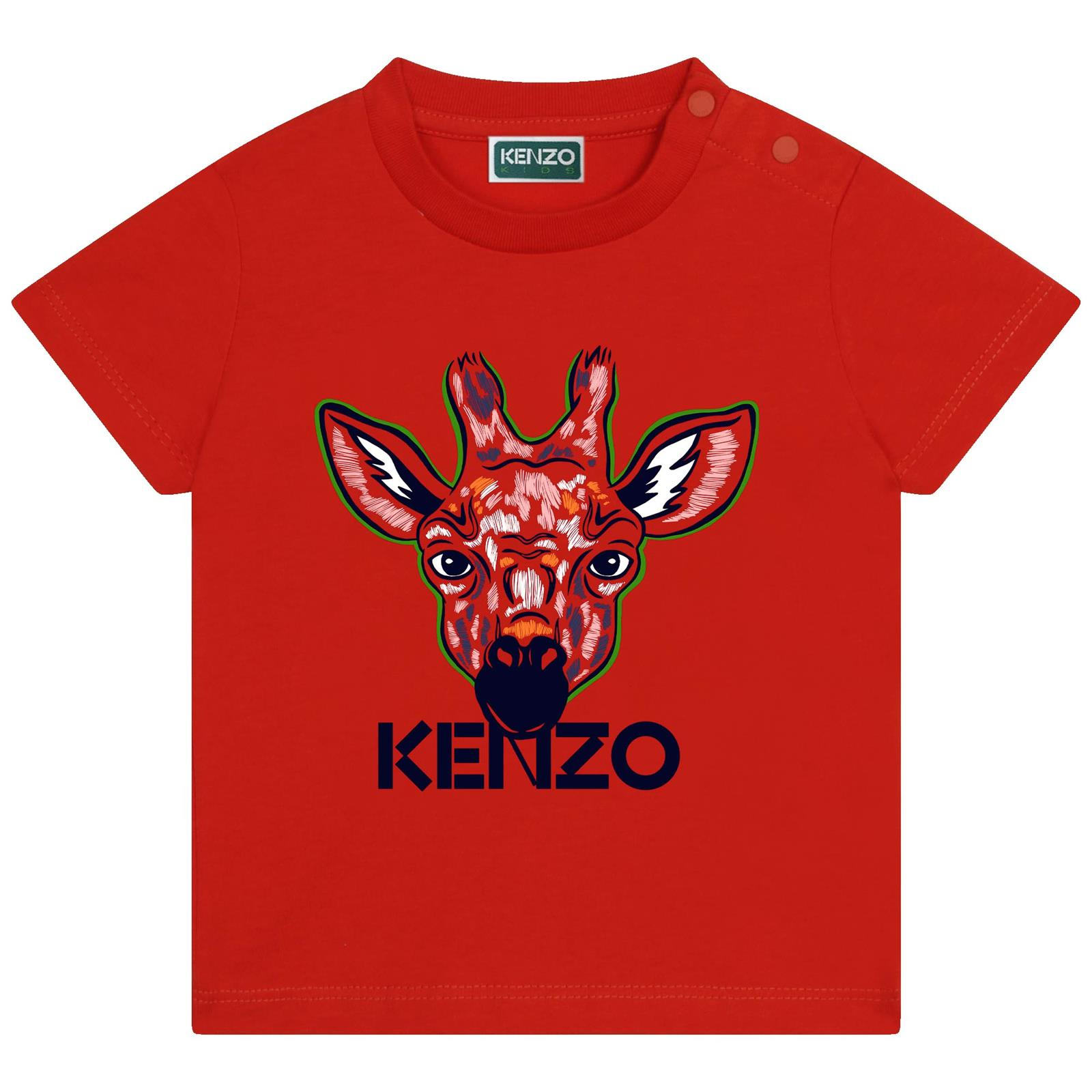 Kenzo Kid's Short Sleeves Organic Cotton T-Shirt - Color: Poppy - Kids Premium Clothing -