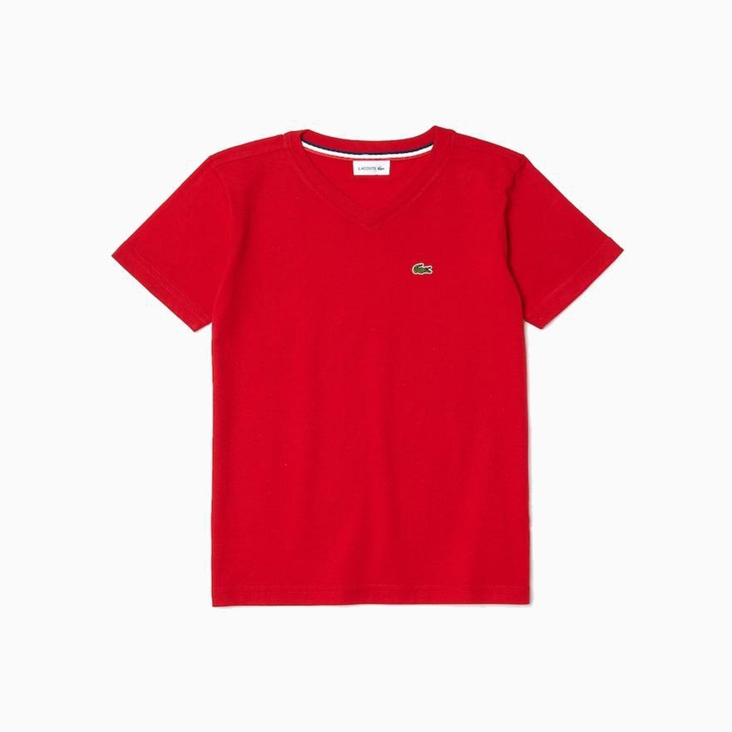 Lacoste | Kid's Cotton V Neck T Shirt - Color: RED - Kids Premium Clothing -