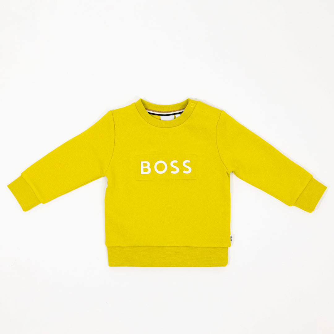 Hugo Boss Kid's Logo Patch Sweatshirt - Color: Lime - Kids Premium Clothing -