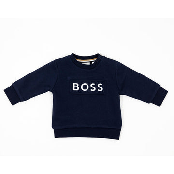 Hugo Boss Kid's Logo Print Sweatshirt - Color: Navy - Kids Premium Clothing -