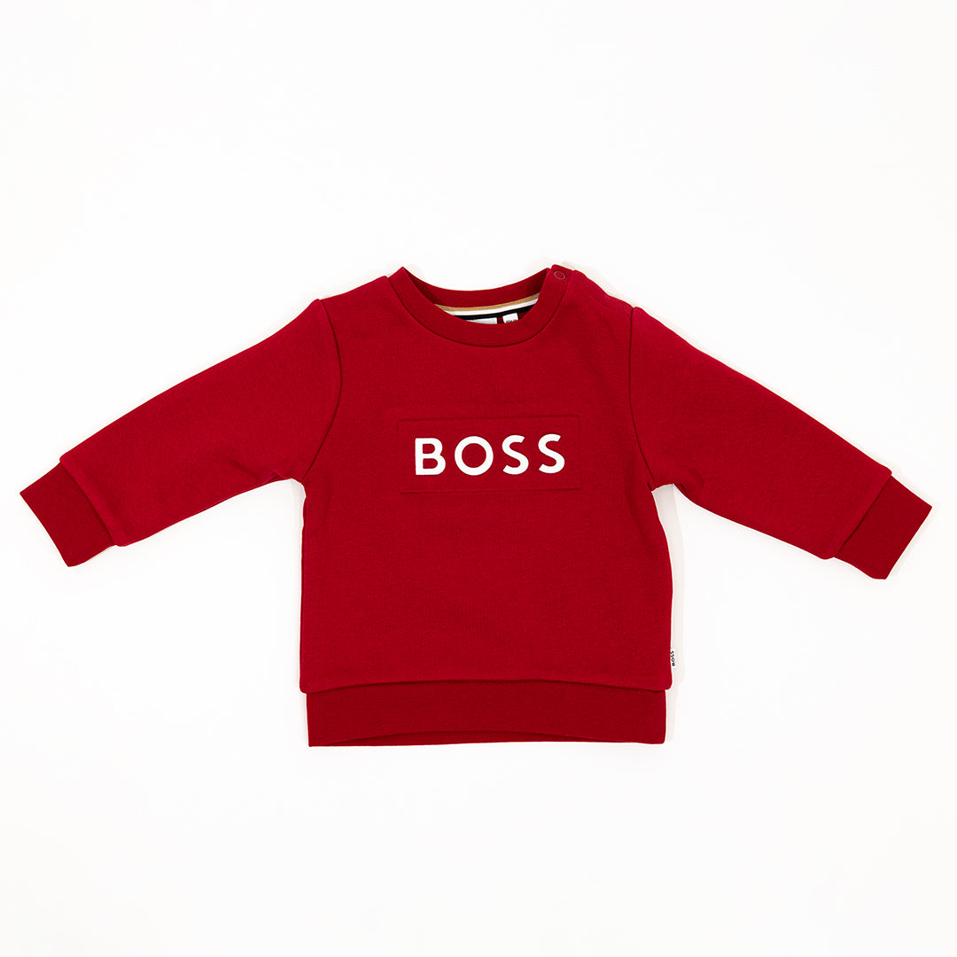 Hugo Boss Kid's Embossed Sweatshirt - Color: Red - Kids Premium Clothing -