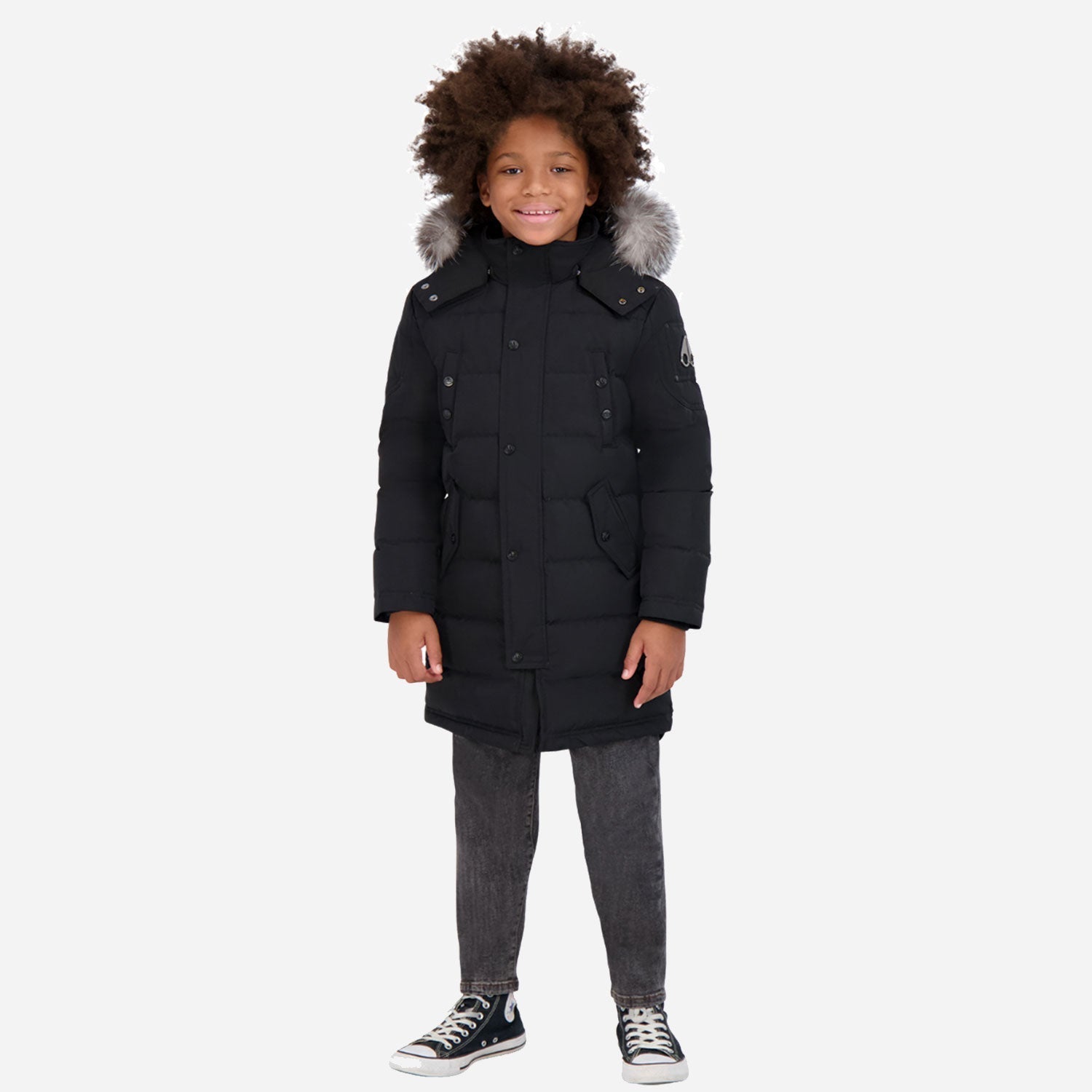 Moose Knuckles Kid's Parka Jacket - Color: BLACK/FROST FOX FUR - Kids Premium Clothing -