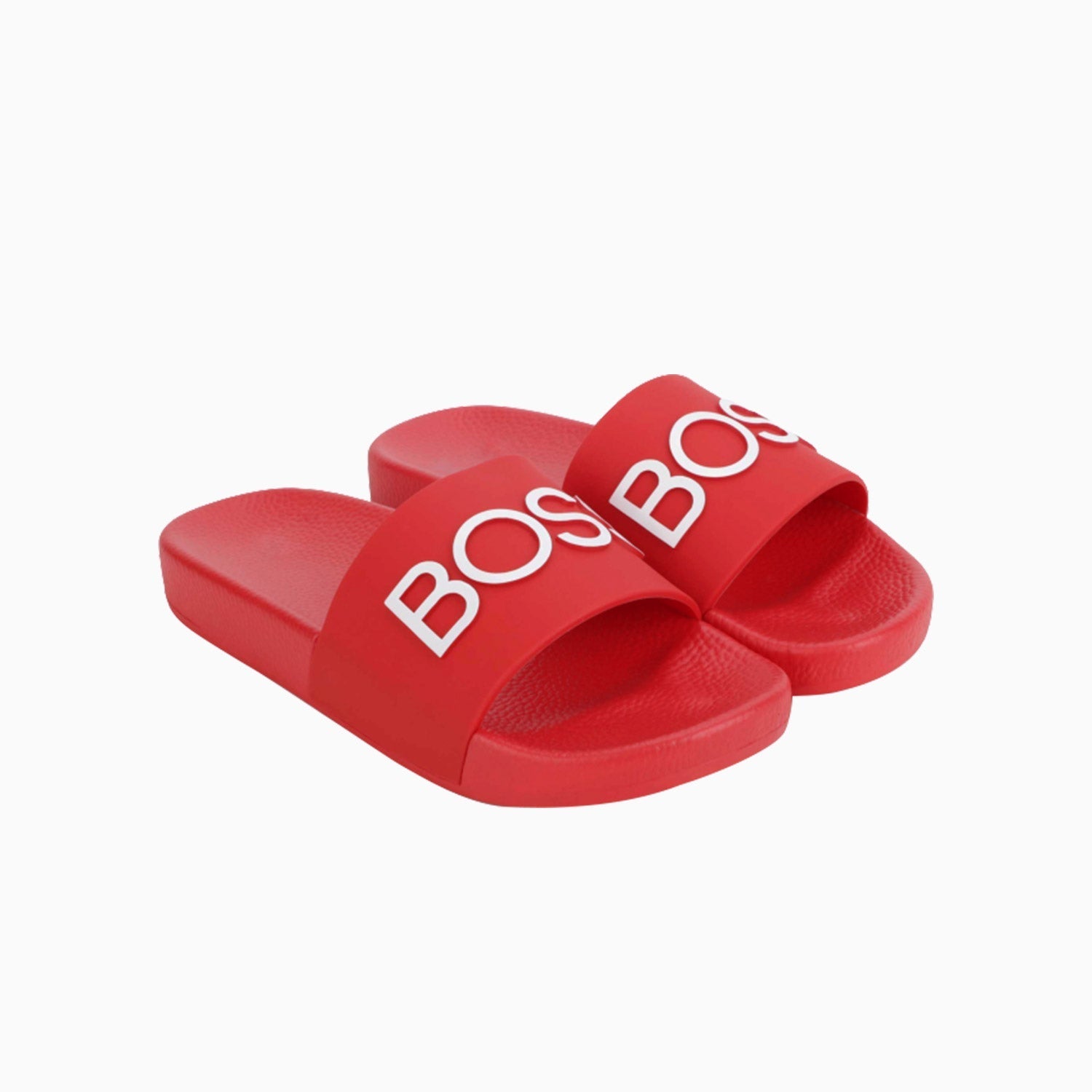 Hugo Boss Kid's Mini Me Embossed Logo Sliders - Color: Bright Red - Kids Premium Clothing -