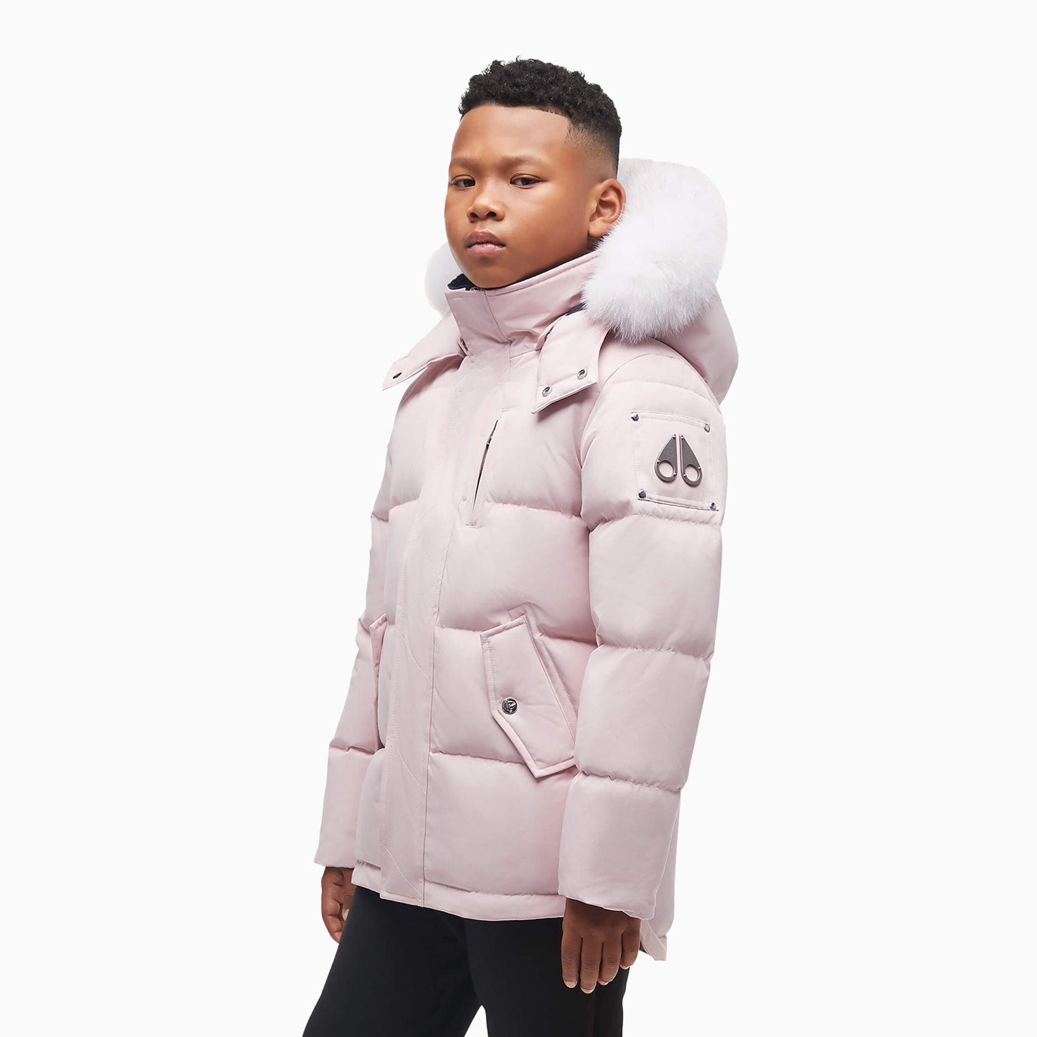 Moose Knuckles Unisex Original 3Q Fur Puffer Jacket - Color: Rose Smoke White - Kids Premium Clothing -