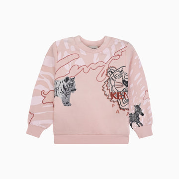 Kenzo Kid's Tiger Print Crew Neck Sweatshirt - Color: Pink - Kids Premium Clothing -